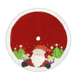 48" Red Velvet Metallic Embroidered Santa Christmas Tree Skirt With Faux Fur Border -Deals AMS Store 088783 c7888228 f089 475b 8548 3078561367be