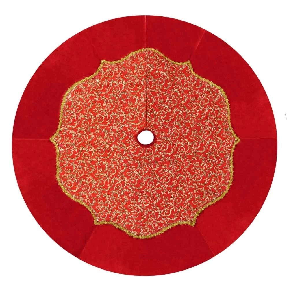 48" Red And Gold Luxe Embroidered Organza Christmas Tree Skirt 3 48" Red And Gold Luxe Embroidered Organza Christmas Tree Skirt