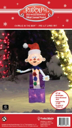 24" Pre-Lit 3D Misfit Charlie In The Box Christmas Yard Decoration -Deals AMS Store 16361 pkg