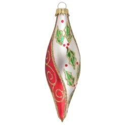 Set Of 4 Chiffon Red Stripe, Green Holly Leaves And Gold Glitter Glass Christmas Ornaments -Deals AMS Store 44114739000d24e00853ea8eedfbda08