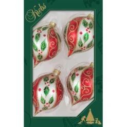 Set Of 4 Chiffon Red Stripe, Green Holly Leaves And Gold Glitter Glass Christmas Ornaments -Deals AMS Store 61356822d23dddbfad08977ab1e88e97