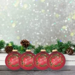 Set Of 4 Red Velvet Merry Christmas Wreath Glass Ornaments 9 Set Of 4 Red Velvet Merry Christmas Wreath Glass Ornaments -Deals AMS Store 989057 3