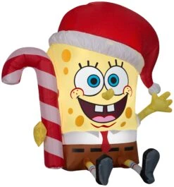 3' Airblown® SpongeBob SquarePants With Candy Cane Christmas Inflatable