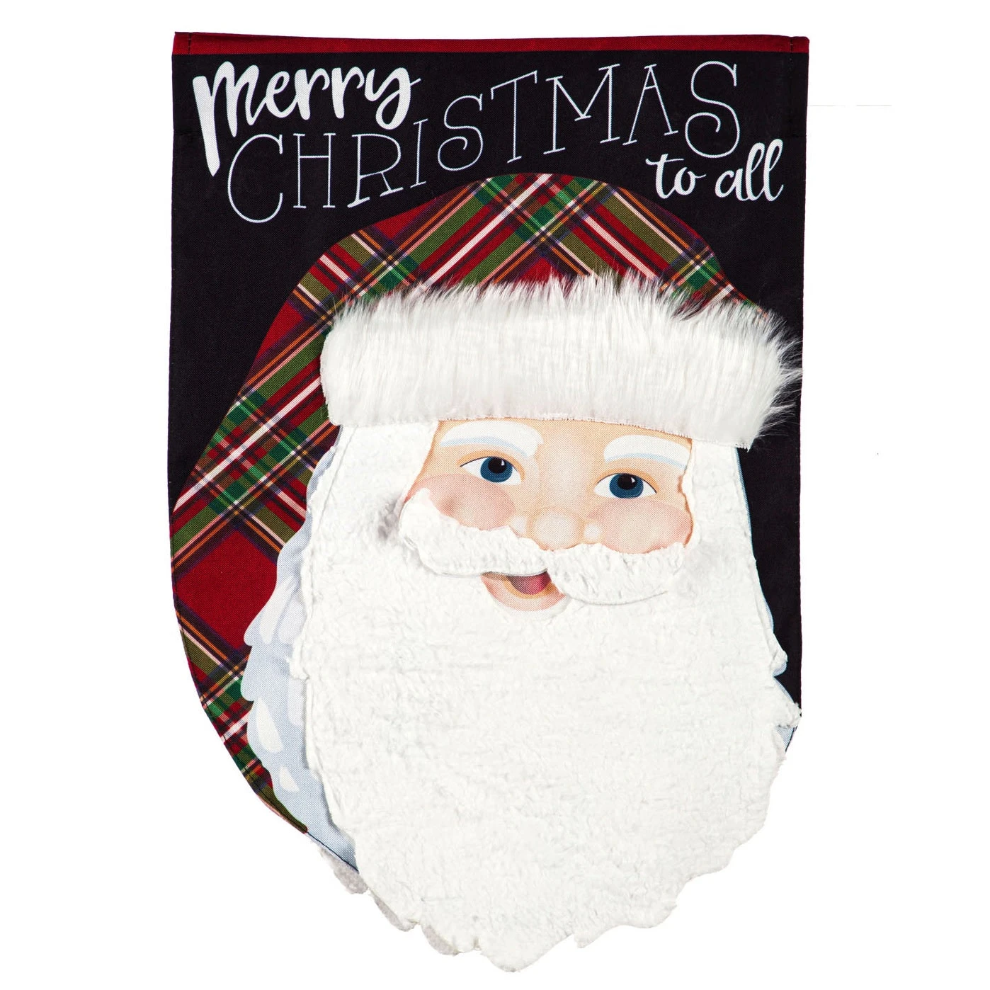 "Merry Christmas" Plaid Santa Linen Flags 3 "Merry Christmas" Plaid Santa Linen Flags