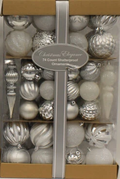 74-Pack Of Textured Christmas Ornaments (Silver/White) -Deals AMS Store 995510 2