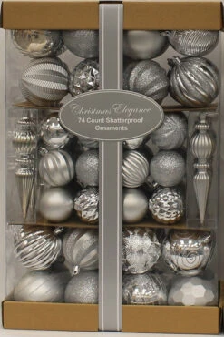74-Pack Of Textured Christmas Ornaments (Silver/White) -Deals AMS Store 995510