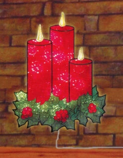 16" Lighted Holographic Candles And Holly Christmas Window Silhouette Decoration -Deals AMS Store 996517