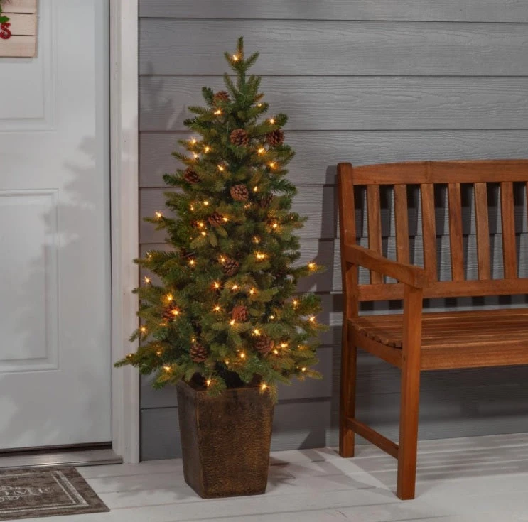 Pre-Lit Natural Cut Hudson Pine Artificial Christmas Tree With Clear Lights In Pot 4 Pre-Lit Natural Cut Hudson Pine Artificial Christmas Tree With Clear Lights In Pot - Image 2