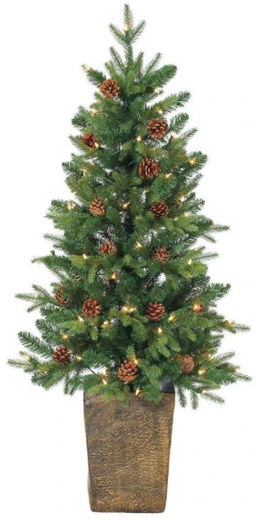 Pre-Lit Natural Cut Hudson Pine Artificial Christmas Tree With Clear Lights In Pot 3 Pre-Lit Natural Cut Hudson Pine Artificial Christmas Tree With Clear Lights In Pot