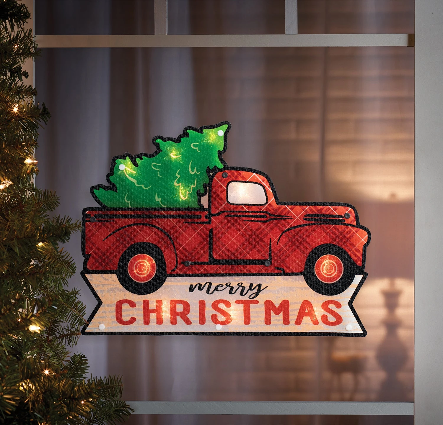 10 Light Shimmer Red Plaid Truck Christmas Silhouette 3 10 Light Shimmer Red Plaid Truck Christmas Silhouette