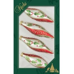 Set Of 4 Chiffon Red Stripe, Green Holly Leaves And Gold Glitter Glass Christmas Ornaments -Deals AMS Store bbfed3f18c993445ffe5c9dbd9a66bb4