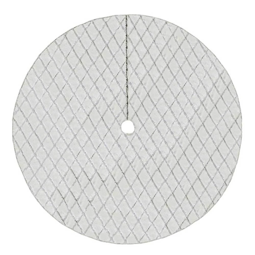 48" Silver Sparkling Criss-Cross Trim Silk Christmas Tree Skirt 4 48" Silver Sparkling Criss-Cross Trim Silk Christmas Tree Skirt - Image 2