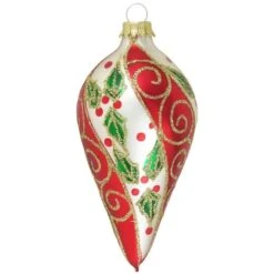 Set Of 4 Chiffon Red Stripe, Green Holly Leaves And Gold Glitter Glass Christmas Ornaments -Deals AMS Store d73b2ac4e118a371bbd6049b6dcb5343